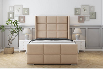 Sloomy Beaumont Pebble Plush Bed Frame With 50"  Upholstered Wingback Headboard 4'6 Double from B&Q
