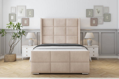 Sloomy Beaumont Sand Naples Bed Frame With 50"  Upholstered Wingback Headboard 4'6 Double from B&Q