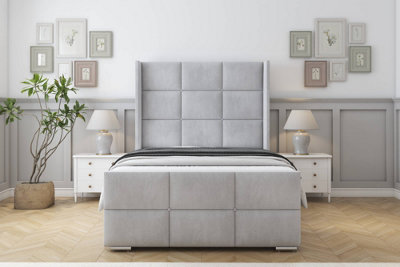 Sloomy Beaumont Silver Naples Bed Frame With 50"  Upholstered Wingback Headboard 4'6 Double from B&Q