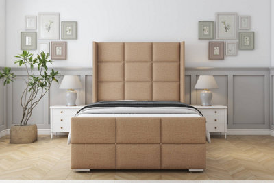 Sloomy Beaumont Latte Dumfries Bed Frame With 50"  Upholstered Wingback Headboard 4'6 Double from B&Q