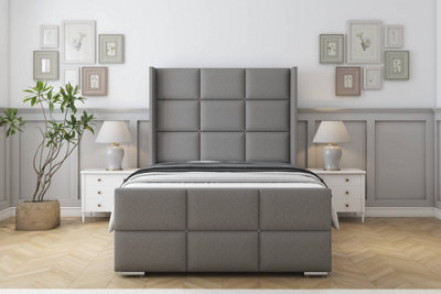 Sloomy Beaumont Pewter Dumfries Bed Frame With 50"  Upholstered Wingback Headboard 2'6 Small Single from B&Q