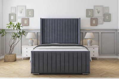 Sloomy Marlborough Steel Plush Bed Frame With 50"  Upholstered Wingback Headboard 5' King from B&Q