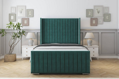 Sloomy Marlborough Emerald Plush Bed Frame With 50"  Upholstered Wingback Headboard 6' Super King from B&Q
