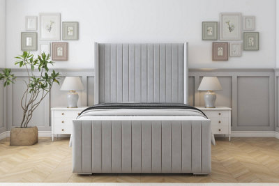 Sloomy Marlborough Silver Plush Bed Frame With 50"  Upholstered Wingback Headboard 5' King from B&Q