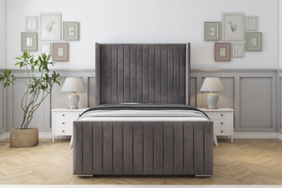Sloomy Marlborough Slate Naples Bed Frame With 50"  Upholstered Wingback Headboard 2'6 Small Single from B&Q