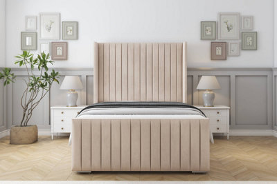 Sloomy Marlborough Sand Naples Bed Frame With 50"  Upholstered Wingback Headboard 5' King from B&Q