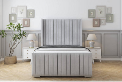 Sloomy Marlborough Silver Naples Bed Frame With 50"  Upholstered Wingback Headboard 4'6 Double from B&Q