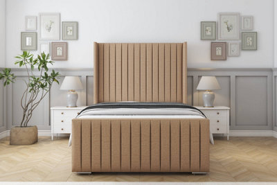 Sloomy Marlborough Latte Dumfries Bed Frame With 50"  Upholstered Wingback Headboard 4'6 Double from B&Q