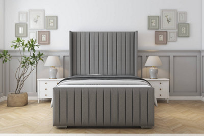 Sloomy Marlborough Pewter Dumfries Bed Frame With 50"  Upholstered Wingback Headboard 2'6 Small Single from B&Q
