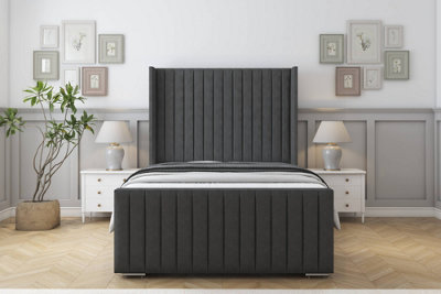 Sloomy Marlborough Graphite Dumfries Bed Frame With 50"  Upholstered Wingback Headboard 6' Super King from B&Q