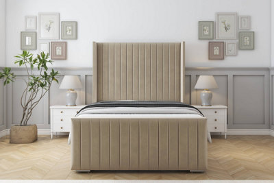 Sloomy Marlborough Almond Coniston Bed Frame With 50"  Upholstered Wingback Headboard 5' King from B&Q