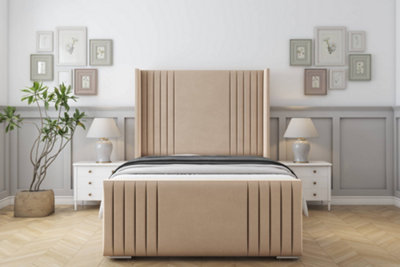 Sloomy Camden Pebble Plush Bed Frame With 50"  Upholstered Wingback Headboard 5' King from B&Q