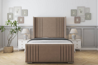 Sloomy Camden Mink Plush Bed Frame With 50"  Upholstered Wingback Headboard 4'6 Double from B&Q