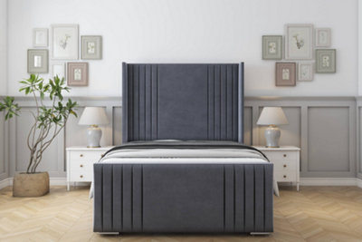 Sloomy Camden Steel Plush Bed Frame With 50"  Upholstered Wingback Headboard 4'6 Double from B&Q