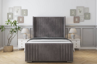 Sloomy Camden Slate Naples Bed Frame With 50"  Upholstered Wingback Headboard 2'6 Small Single from B&Q
