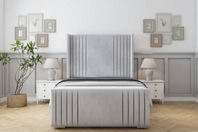 Sloomy Camden Silver Naples Bed Frame With 50"  Upholstered Wingback Headboard 4'6 Double from B&Q
