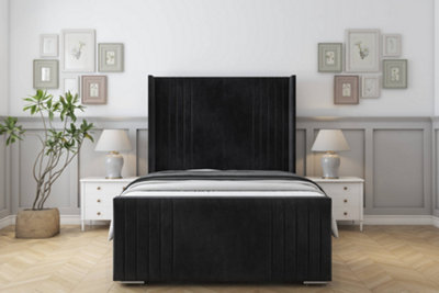 Sloomy Camden Black Naples Bed Frame With 50"  Upholstered Wingback Headboard 2'6 Small Single from B&Q