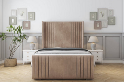 Sloomy Camden Mink Naples Bed Frame With 50"  Upholstered Wingback Headboard 4'6 Double from B&Q