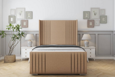 Sloomy Camden Latte Dumfries Bed Frame With 50"  Upholstered Wingback Headboard 4'6 Double from B&Q