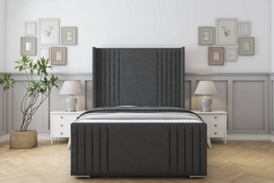 Sloomy Camden Graphite Dumfries Bed Frame With 50"  Upholstered Wingback Headboard 4'6 Double from B&Q