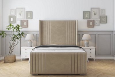 Sloomy Camden Almond Coniston Bed Frame With 50"  Upholstered Wingback Headboard 4'6 Double from B&Q