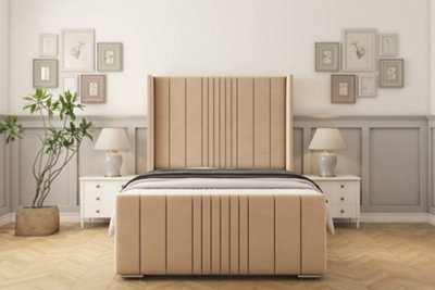 Sloomy Hargrave Pebble Plush Bed Frame With 50"  Upholstered Wingback Headboard 3' Single from B&Q