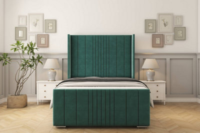 Sloomy Hargrave Emerald Plush Bed Frame With 50"  Upholstered Wingback Headboard 3' Single from B&Q