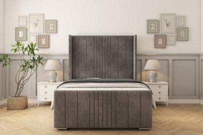Sloomy Hargrave Slate Naples Bed Frame With 50"  Upholstered Wingback Headboard 2'6 Small Single from B&Q