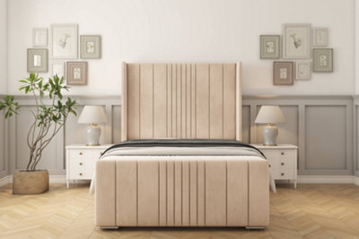 Sloomy Hargrave Sand Naples Bed Frame With 50"  Upholstered Wingback Headboard 5' King from B&Q