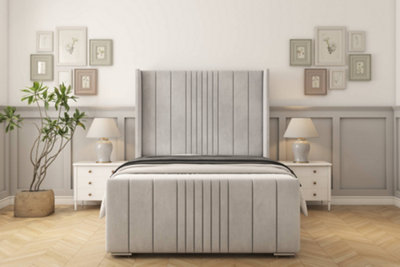 Sloomy Hargrave Silver Naples Bed Frame With 50"  Upholstered Wingback Headboard 5' King from B&Q