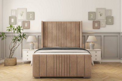 Sloomy Hargrave Mink Naples Bed Frame With 50"  Upholstered Wingback Headboard 2'6 Small Single from B&Q