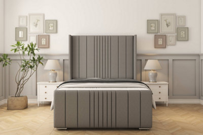 Sloomy Hargrave Pewter Dumfries Bed Frame With 50"  Upholstered Wingback Headboard 2'6 Small Single from B&Q