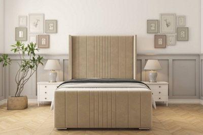 Sloomy Hargrave Almond Coniston Bed Frame With 50"  Upholstered Wingback Headboard 2'6 Small Single from B&Q