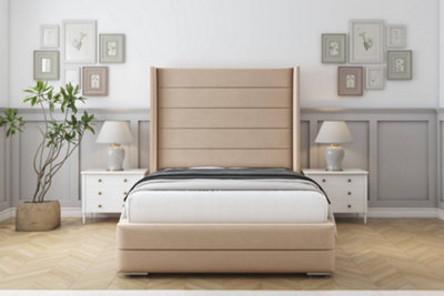 Sloomy Sterling Pebble Plush Bed Frame With 50"  Upholstered Wingback Headboard 5' King from B&Q