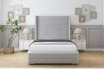 Sloomy Sterling Silver Plush Bed Frame With 50"  Upholstered Wingback Headboard 5' King from B&Q