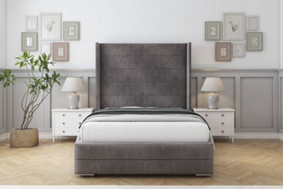 Sloomy Sterling Slate Naples Bed Frame With 50"  Upholstered Wingback Headboard 5' King from B&Q