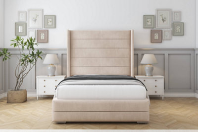 Sloomy Sterling Sand Naples Bed Frame With 50"  Upholstered Wingback Headboard 4'6 Double from B&Q