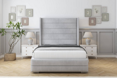 Sloomy Sterling Silver Naples Bed Frame With 50"  Upholstered Wingback Headboard 3' Single from B&Q