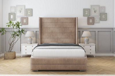 Sloomy Sterling Mink Naples Bed Frame With 50"  Upholstered Wingback Headboard 3' Single from B&Q