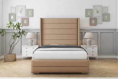 Sloomy Sterling Latte Dumfries Bed Frame With 50"  Upholstered Wingback Headboard 4'6 Double from B&Q