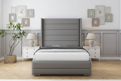 Sloomy Sterling Pewter Dumfries Bed Frame With 50"  Upholstered Wingback Headboard 4'6 Double from B&Q