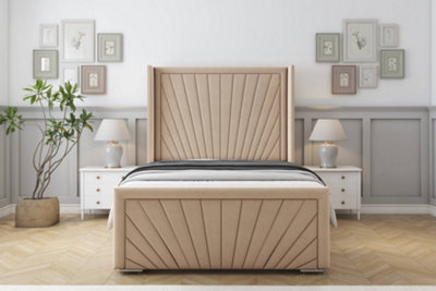 Sloomy Rutherford Pebble Plush Bed Frame With 50"  Upholstered Wingback Headboard 4'6 Double from B&Q