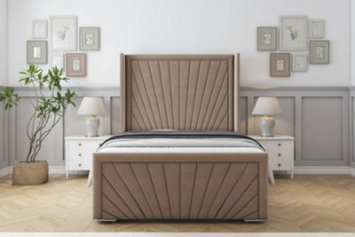 Sloomy Rutherford Mink Plush Bed Frame With 50"  Upholstered Wingback Headboard 3' Single from B&Q