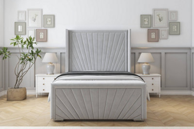 Sloomy Rutherford Silver Plush Bed Frame With 50"  Upholstered Wingback Headboard 2'6 Small Single from B&Q