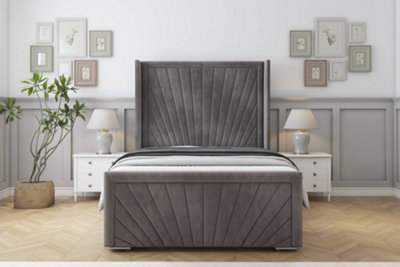 Sloomy Rutherford Slate Naples Bed Frame With 50"  Upholstered Wingback Headboard 6' Super King from B&Q