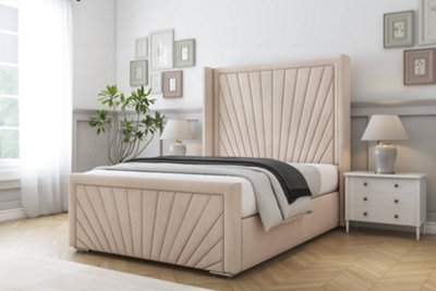 Sloomy Rutherford Sand Naples Bed Frame With 50"  Upholstered Wingback Headboard 5' King from B&Q