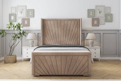 Sloomy Rutherford Mink Naples Bed Frame With 50"  Upholstered Wingback Headboard 5' King from B&Q