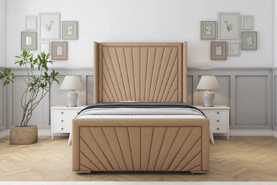 Sloomy Rutherford Latte Dumfries Bed Frame With 50"  Upholstered Wingback Headboard 4' Small Double from B&Q