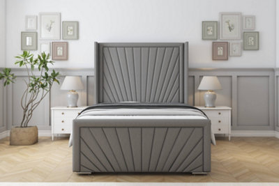 Sloomy Rutherford Pewter Dumfries Bed Frame With 50"  Upholstered Wingback Headboard 4'6 Double from B&Q