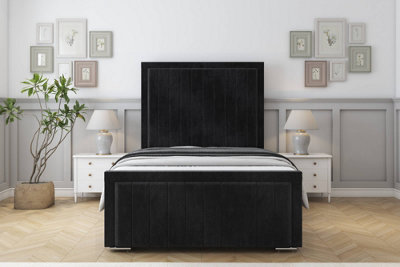 Sloomy Richmond Black Naples Bed Frame With 50" Upholstered Headboard 2'6 Small Single from B&Q